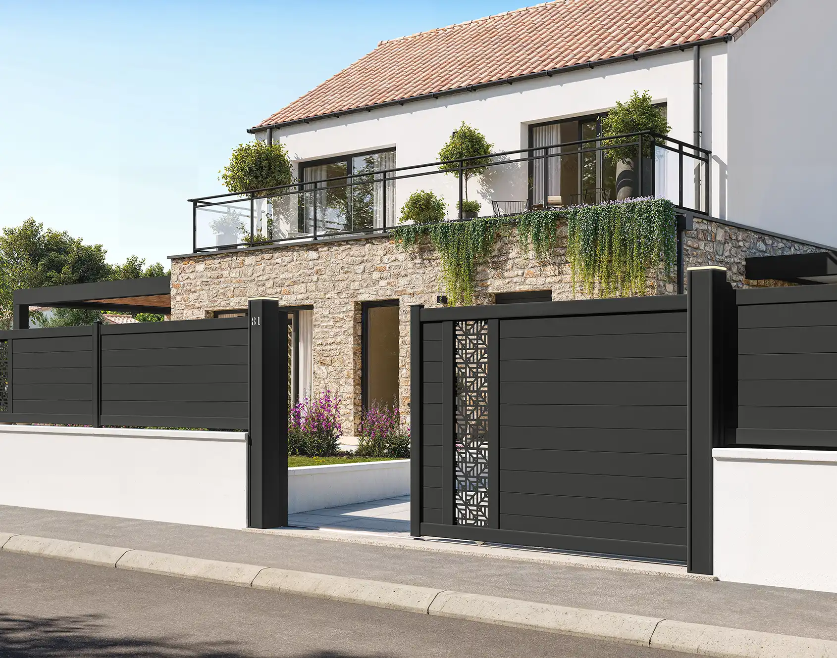 Portail coulissant aluminium Samzun décor Rubaa - Kostum